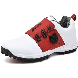 Golfschoenen voor heren, antislip, waterdicht, gazon schoenen, outdoor, draaibare gesp, casual sportschoenen, Rood, 41EU