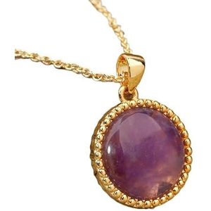 Round Amethysts Quartz Gold Chain Pendant Choker Necklace Women Simple Natural Stone Necklace Female Minimalist Jewelry (Color : Amethyst)