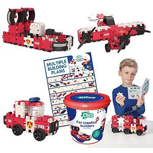 Clics Fire Edition Bouwspeelgoed voor kinderen vanaf 3 jaar, creatief educatief speelgoed in 127-delige set, bouwstenen voor meisjes en jongens, Montessori STEM-speelgoed, duurzaam speelgoed