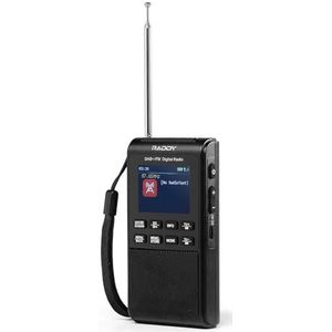 Raddy RD939 Draagbare DAB/DAB+ FM Radio, BT 5.3, 5W-luidspreker, 2'' groot scherm, 1200mAh-batterij, USB-C-voeding, wekker, TF/USB-weergave, automatische scan, hoofdtelefoonaansluiting, zwart