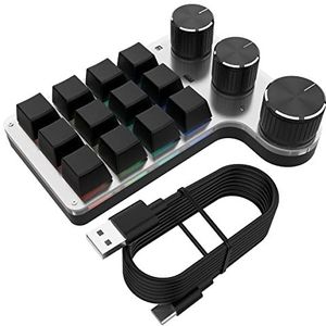 12-toetsen mechanisch gamingtoetsenbord met één handig, USB-C-bedraad toetsenbord, aangepast programmeerbaar toetsenbord, plug and play (met Bluetooth)