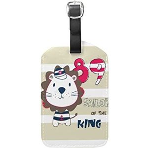 Lion King Cartoon Strepen Lederen Bagage Bagage Koffer Tag ID Label voor Reizen (3 Stks), Patroon, 12.5(cm)L x 7(cm)W