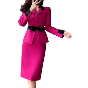 Vrouwen Lente Elegante Rok Pakken Vrouwen Jassen En Slanke Rok 2 Stuk Set Vrouwelijke Mode Kantoor Rok Suits, Rosé, S