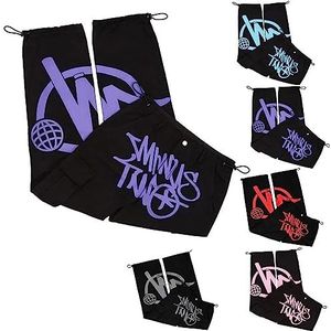 sPeesy Minus Two Y2K-cargobroek voor heren, broek met print, hiphopstijl jeans, Minus Two jeans met rechte pijpen, zakken, hoge taille, bedrukt, casual baggy broeken, Paars, S