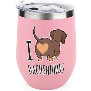 Leuke Teckel Hond Herbruikbare Koffiekopjes Roestvrij Staal Geïsoleerde Reismok Dubbelwandige Wijn Tumbler Roze-stijl