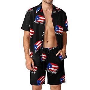 Vintage Puerto Rico vlag mannen Hawaiiaanse bijpassende set 2-delige outfits button down shirts en shorts voor strandvakantie