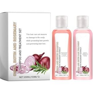 Onion, Biotin and Rosemary Shampoo and Treatment Set, Paraben Free, Silicone Free Shampoo and Treatment for Effective Scalp Care to Improve Hair Loss and Thinning (Pink)