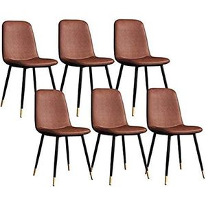 GEIRONV moderne eetkamerstoelen set van 6, for kantoor lounge café thuis kruk met stevige metalen poten pu leer woonkamer keuken stoelen Eetstoelen (Color : Light brown, Size : 43x55x82cm)