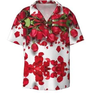 EdWal Rode Rozenblaadjes Print Heren Korte Mouw Button Down Shirts Casual Losse Fit Zomer Strand Shirts Heren Jurk Shirts, Zwart, XL