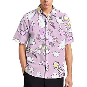 Roze Eenhoorns Donut Regenboog Hawaiiaanse Shirt Voor Mannen Zomer Strand Casual Korte Mouw Button Down Shirts met Zak