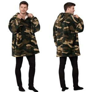 Dreamscene Camo oversized hoodiedeken, ultrazacht pluche, sherpa-fleece, draagbare warme capuchon, behaaglijk gigantisch sweatshirt - groen kaki