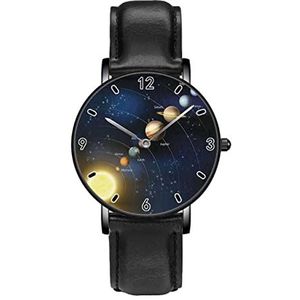 Zonneplaneet Rond Galaxy Universum Systeem Klassieke Patroon Horloges Persoonlijkheid Business Casual Horloges Mannen Vrouwen Quartz Analoge Horloges, Zwart