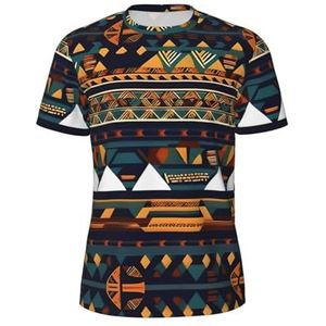 Afrikaans sportshirt voor heren, etnisch patroon, ademend, koel droog mesh, basislaag, tops met korte mouwen, hardlooptop, gymshirt, Zwart, S