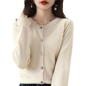 Dames kasjmier vest met ronde hals, lente, herfst en winter, lange mouwen, gebreide effen kleur, zachte cardigan trui