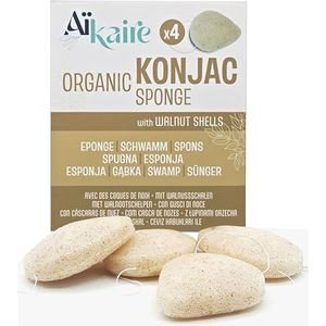 Exfoliërende biologische Konjac-spons met gebroken walnootschalen voor het bijbehorende gezicht | 4 stuks in druppelvorm | natuurlijke plantenspons reinigende spon