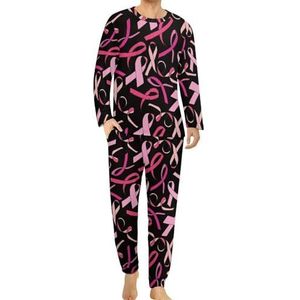 Roze Lint Borstkanker Bewustzijn Mannen Pyjama Set Lounge Wear Lange Mouwen Top En Bottom 2 Stuk Nachtkleding