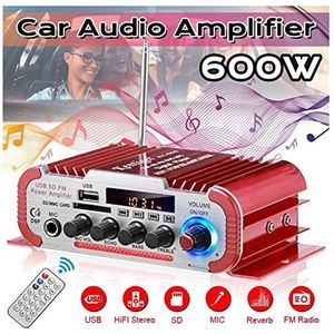 Audioversterker, HY60 12V / 600W Audio Home Digitale versterkers met MIC Lcd Auto Audio Bass Power-versterker FM USB SD Radio Subwoofer-luidsprekers(12V Adapter for home)