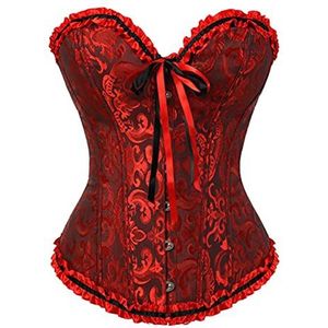 Weiting Sexy wit satijnen steampunk-korset met vetersluiting en baleinen, sexy bustier voor vrouwen, corselet corset en bustier, slank overborst-korset, meerkleurig, S