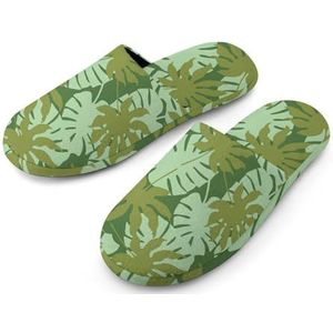 Green Tropical Monstera katoenen pantoffels voor dames, indoor huisschoenen, wasbare pantoffels voor vrouwen, maat 38-39 (7-8)