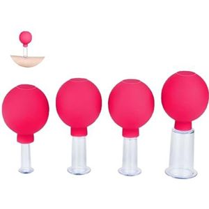 Facial Cupping Set, 4 stuks gezichtsmassage, huidverzorging, cupping glazen, kunststof fysiotherapie-cups met siliconen bal, strakke huid, rimpelvermindering, ontgifting, stimulatie van lymfestroom