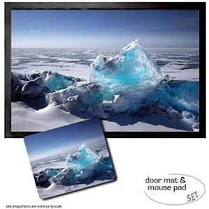1art1 Winter, Turquoise Ice Rock In Sea Of Ice Deurmat (60x40 cm) + Muismat (23x19 cm) Cadeauset