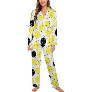 Geel Zwart Stippen Lange Mouw Pyjama Sets Voor Vrouwen Klassieke Nachtkleding Nachtkleding Zachte Pjs Lounge Sets