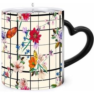 ducanll 325 ml verwarmde koffiemok bloemen bloemen op zwarte strepen - Espresso kopjes glazen koffiemokken geschenken voor vriend, geschenken voor man, broer cadeaus-gamer geschenken geschenken voor