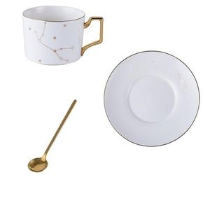 HUYGB Kop en schotel set koffiekop schotel wit en goud porselein theekopjes met roestvrijstalen lepel theekop en schotels (kleur: 10)