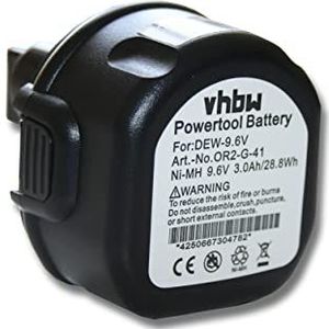 vhbw Accu vervanging voor Black & Decker A9242, A9265, A9272, A9274, DC9062, DE9074 compatibel met DeWalt, ELU voor elektrisch gereedschap (3000mAh NiMH 9,6V)
