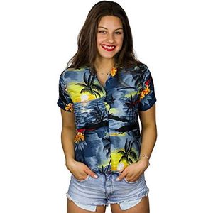 King Kameha Funky Hawaïblouse voor dames, korte mouwen, voorzak, Hawaii-print, strand, surf patroon, Surf grijs, XL