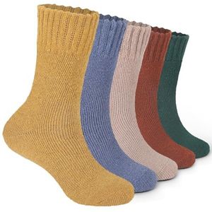 Josnown 5 paar thermische sokken voor dames, warme en dikke wollen sokken, zacht en gezellig badstofdesign, mooie kleur, comfortabel, EU 35 ~ 42, 5 kleuren, 35-42