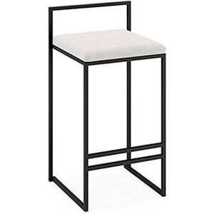 Barkrukken Keukenkrukken Barkrukken Van Zwart Metaal Met Volledige Rugleuning Flanellen Kussenzitting Met Voetensteun Achterkant Pub-keukenkruk Barstoelen Hoge Krukken(White,65cm Sitting Height)