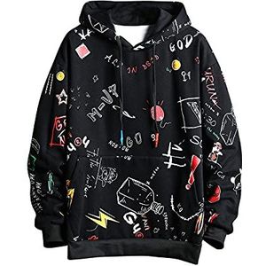 GURUNVANI Heren Graffiti Hoodies Print Sweatshirt Fashion Trainingspak Casual Hip-Hop Funny Coat, zwart, M
