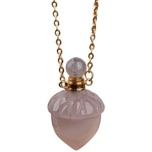 Women Gemstone Perfume Bottle Pendant, Carved Crystal Acorn Healing Necklace Boho Friendship Necklace Jewelry Gift (Color : Gold_Grey Agate)