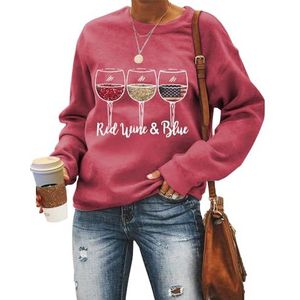 MLZHAN Rode wijn en blauw vrouwen sweatshirt zomer grappige wijnglazen Amerikaanse vlag grafische shirts onafhankelijkheidsdag mode tops (XXL, rood 2), Rood 2, XXL