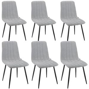 WAFTING Eetkamerstoelen, set van 6, gestoffeerde stoel met hoge rugleuning, eettafelstoelen met metalen voet, voor eetkamer, woonkamer, keuken, slaapkamer en ontvangstruimte, grijs