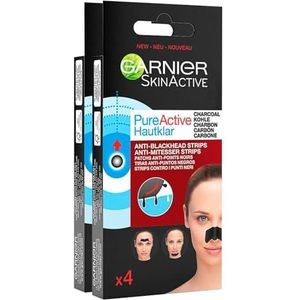 Garnier SkinActive Pure Active Strip Zone T Anti-mee-eterpleister met koolstof voor neus, voorhoofd en kin, reinigend met salicylzuur, 2 verpakkingen met 4 pleisters