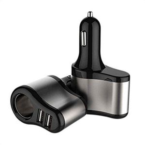 Xrlwood autolader DC 12 V 24 V dual socket 2 USB-poorten autodrager-sigarettenaansteker-adapter voedingsbus oplader