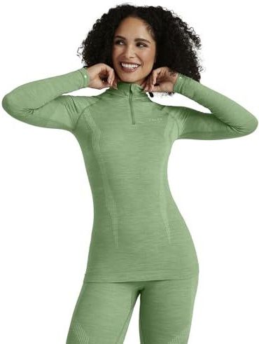FALKE Dames Top van onderlaag Wool-Tech High Zip Neck W L/s Sh wol functioneel materiaal sneldrogend 1 stuk, Groen Quiet Green 7378, S