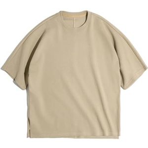 Dvbfufv Heren zomer ronde hals katoenen T-shirt losse effen kleur korte mouwen tops, Kaki, S