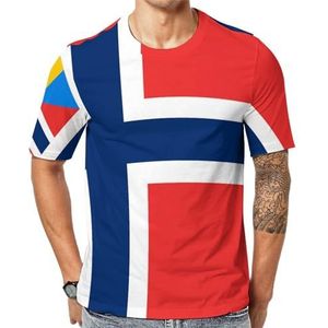 Noorse vlag heren korte mouw grafisch T-shirt ronde hals print casual t-shirt tops M