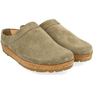 HAFLINGER Malmö elegante clog van leer met rubberen zool en kurk-latex voetbed, Kaki, 45 EU