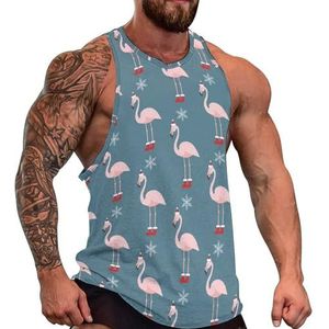 Kerstpatroon met flamingo heren tanktop grafische mouwloze bodybuilding T-shirts casual strand T-shirt grappige sportschool spier