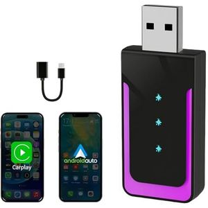 2-in-1 Android Auto Wireless & Wireless Carplay adapter, converteert Android Auto/CarPlay van kabel naar draadloos, dongle voor auto's met AA & Carplay, ondersteunt iOS 10+ o Android 12+, USB C/A