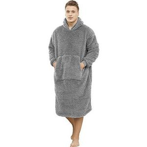ililmmoe Unisex oversized draagbare deken hoodie voor vrouwen mannen, lange comfortabele sherpa-deken sweatshirt Ruige trui pluche warme gezellige deken één maat past iedereen-grijs