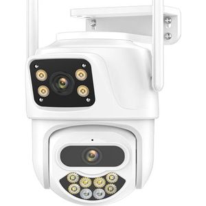Bewakingscamera, Outdoor Draadloze Beveiliging IP Camera 4K 8MP HD Dual Lens Externe PTZ Camera Auto Tracking Straat Bewakingscamera(4MP Add 128G Card)