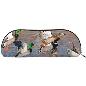 IguaTu Mallard Ducks lederen pennenetui - make-uptas met gladde ritssluiting - muntentas - organizer voor kantoorbenodigdheden, Zilver, Eén maat, Schooltas