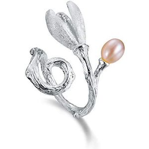 Lotus Fun S925 sterling zilveren ring magnolia bloem ringen natuurlijke parel handgemaakt uniek sieraad voor vrouwen en meisjes, sterling zilver