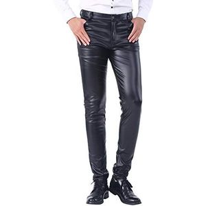 Heren PU Leer Bikerbroek Winter Gevoerde Jeans Elastische Leren Broek Met Pluche - Zwart Maat 36
