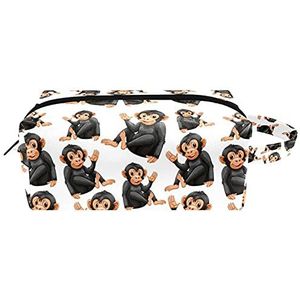 Opknoping cosmetische tas, Leuke panda en muziek patroon waterbestendig toilettas voor vrouwen heren meisjes kinderen, Draagbare lederen make-up kleine tas, Multi kleuren 04, 8.2x3.1x3.5 in/21x8x9 cm,